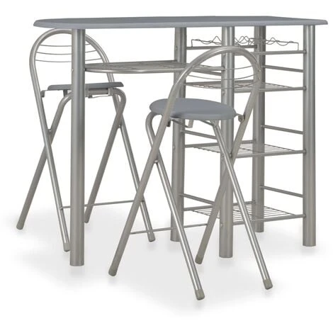 Ensemble De Bar Avec étagères 3 Pcs Bois Et Acier Gris VidaXL 3 Ensemble De Bar Avec étagères 3 Pcs Bois Et Acier Gris VidaXL