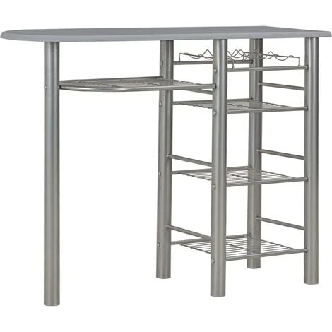 Ensemble De Bar Avec étagères 3 Pcs Bois Et Acier Gris VidaXL 4 Ensemble De Bar Avec étagères 3 Pcs Bois Et Acier Gris VidaXL – Image 2