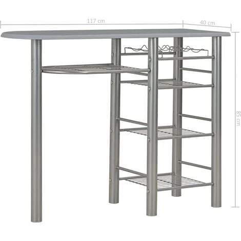 Ensemble De Bar Avec étagères 3 Pcs Bois Et Acier Gris VidaXL 5 Ensemble De Bar Avec étagères 3 Pcs Bois Et Acier Gris VidaXL – Image 3