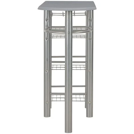 Ensemble De Bar Avec étagères 3 Pcs Bois Et Acier Gris VidaXL 6 Ensemble De Bar Avec étagères 3 Pcs Bois Et Acier Gris VidaXL – Image 4