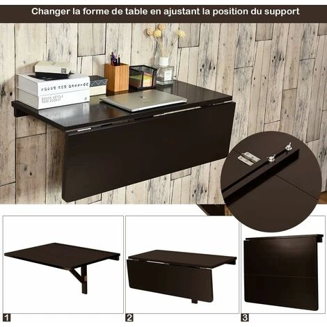 COSTWAY Table Murale Rabattable En Bois De Pin Et MDF 80 X 60 X 43 CM Table Pliable Idéal Pour Café,Cuisine,Balcon, Bureau Noir 5 COSTWAY Table Murale Rabattable En Bois De Pin Et MDF 80 X 60 X 43 CM Table Pliable Idéal Pour Café,Cuisine,Balcon, Bureau Noir – Image 3