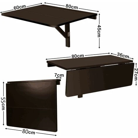 COSTWAY Table Murale Rabattable En Bois De Pin Et MDF 80 X 60 X 43 CM Table Pliable Idéal Pour Café,Cuisine,Balcon, Bureau Noir 7 COSTWAY Table Murale Rabattable En Bois De Pin Et MDF 80 X 60 X 43 CM Table Pliable Idéal Pour Café,Cuisine,Balcon, Bureau Noir – Image 5