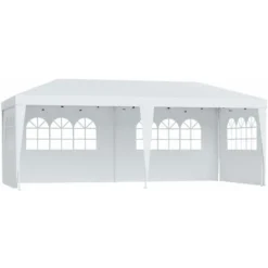 HOMCOM Tonnelle Pliante - Tente De Réception - 3 X 6 M - Pavillon Chapiteau Barnum - 3 Cotés Démontables - Piquets D'ancrage Au Sol + Sac De Transport Inclus Blanc