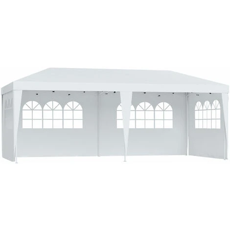 HOMCOM Tonnelle Pliante - Tente De Réception - 3 X 6 M - Pavillon Chapiteau Barnum - 3 Cotés Démontables - Piquets D'ancrage Au Sol + Sac De Transport Inclus Blanc 3 HOMCOM Tonnelle Pliante - Tente De Réception - 3 X 6 M - Pavillon Chapiteau Barnum - 3 Cotés Démontables - Piquets D'ancrage Au Sol + Sac De Transport Inclus Blanc