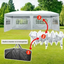 HOMCOM Tonnelle Pliante - Tente De Réception - 3 X 6 M - Pavillon Chapiteau Barnum - 3 Cotés Démontables - Piquets D'ancrage Au Sol + Sac De Transport Inclus Blanc 10 HOMCOM Tonnelle Pliante - Tente De Réception - 3 X 6 M - Pavillon Chapiteau Barnum - 3 Cotés Démontables - Piquets D'ancrage Au Sol + Sac De Transport Inclus Blanc -Promos Verde Rêverie Boutique 1602770 4