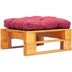 Repose-pied Palette De Jardin Et Coussin Rouge Marron Miel Bois VidaXL