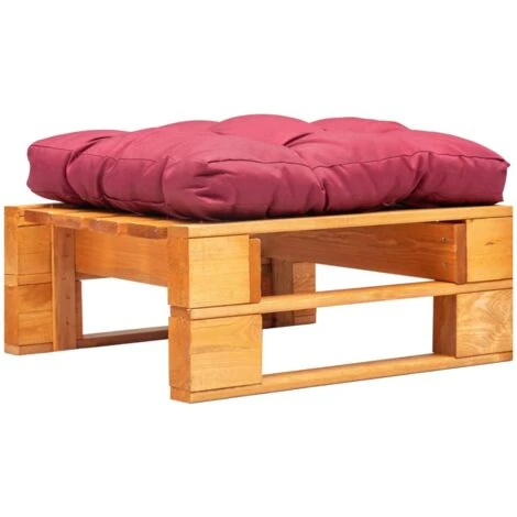 Repose-pied Palette De Jardin Et Coussin Rouge Marron Miel Bois VidaXL 3 Repose-pied Palette De Jardin Et Coussin Rouge Marron Miel Bois VidaXL