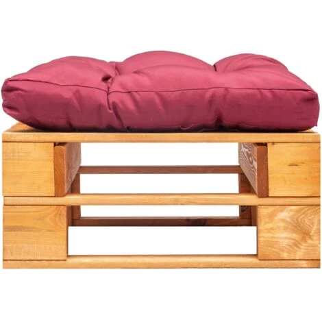 Repose-pied Palette De Jardin Et Coussin Rouge Marron Miel Bois VidaXL 4 Repose-pied Palette De Jardin Et Coussin Rouge Marron Miel Bois VidaXL – Image 2