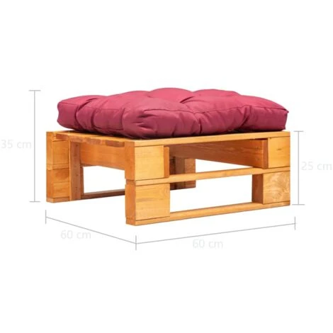 Repose-pied Palette De Jardin Et Coussin Rouge Marron Miel Bois VidaXL 5 Repose-pied Palette De Jardin Et Coussin Rouge Marron Miel Bois VidaXL – Image 3