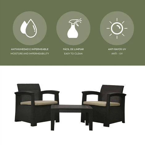 Salon De Jardin Chillvert Perugia En Résine 2 Canapés + Table Marron 5 Salon De Jardin Chillvert Perugia En Résine 2 Canapés + Table Marron – Image 3