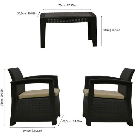 Salon De Jardin Chillvert Perugia En Résine 2 Canapés + Table Marron 6 Salon De Jardin Chillvert Perugia En Résine 2 Canapés + Table Marron – Image 4