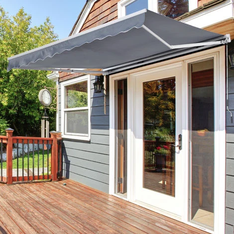 OUTSUNNY Store Banne Manuel Rétractable Aluminium Polyester Imperméabilisé 2,95L X 2,5l M Gris 4 OUTSUNNY Store Banne Manuel Rétractable Aluminium Polyester Imperméabilisé 2,95L X 2,5l M Gris – Image 2