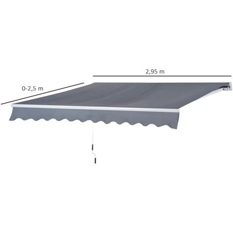 OUTSUNNY Store Banne Manuel Rétractable Aluminium Polyester Imperméabilisé 2,95L X 2,5l M Gris 5 OUTSUNNY Store Banne Manuel Rétractable Aluminium Polyester Imperméabilisé 2,95L X 2,5l M Gris – Image 3