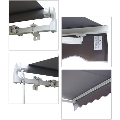 OUTSUNNY Store Banne Manuel Rétractable Aluminium Polyester Imperméabilisé 2,95L X 2,5l M Gris 6 OUTSUNNY Store Banne Manuel Rétractable Aluminium Polyester Imperméabilisé 2,95L X 2,5l M Gris – Image 4