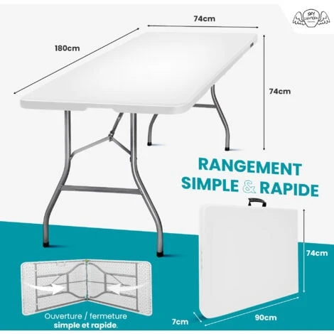 Table Pliante 180 Cm D'Appoint Rectangulaire Blanche - Table De Camping 8 Personnes L180 X L74 X H74cm En HDPE Haute Densité Épaisseur 3,5 Cm - Pieds En Acier Pelliculé Gris - Idéal Cérémonies 4 Table Pliante 180 Cm D'Appoint Rectangulaire Blanche - Table De Camping 8 Personnes L180 X L74 X H74cm En HDPE Haute Densité Épaisseur 3,5 Cm - Pieds En Acier Pelliculé Gris - Idéal Cérémonies – Image 2