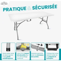 Table Pliante 180 Cm D'Appoint Rectangulaire Blanche - Table De Camping 8 Personnes L180 X L74 X H74cm En HDPE Haute Densité Épaisseur 3,5 Cm - Pieds En Acier Pelliculé Gris - Idéal Cérémonies 10 Table Pliante 180 Cm D'Appoint Rectangulaire Blanche - Table De Camping 8 Personnes L180 X L74 X H74cm En HDPE Haute Densité Épaisseur 3,5 Cm - Pieds En Acier Pelliculé Gris - Idéal Cérémonies -Promos Verde Rêverie Boutique 18106900 4