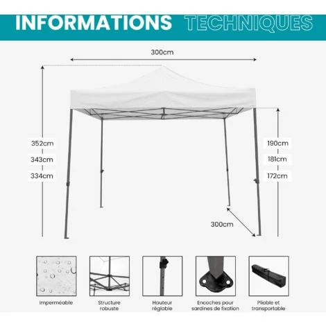 Tonnelle De Jardin Pliable 3x3 M 520D (320g/m2) - Qualité Professionnelle -Tonnelle Barnum Pliant - Tente Pagode Pliable Imperméable Idéale Pour Reception En Exterieur 4 Tonnelle De Jardin Pliable 3x3 M 520D (320g/m2) - Qualité Professionnelle -Tonnelle Barnum Pliant - Tente Pagode Pliable Imperméable Idéale Pour Reception En Exterieur – Image 2