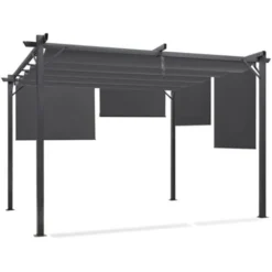 Pergola édition Spéciale Toit Rétractable 3x4 M Et 4 Stores Gris Anthracite