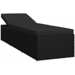Chaise Longue Avec Coussin Résine Tressée Noir VidaXL