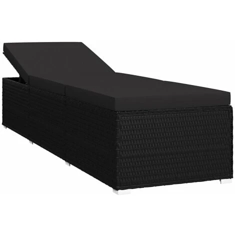 Chaise Longue Avec Coussin Résine Tressée Noir VidaXL 3 Chaise Longue Avec Coussin Résine Tressée Noir VidaXL