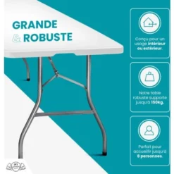 Lot De 2 Tables Pliantes De Camping 180 Cm Rectangulaire Blanche - Table De Jardin 8 Personnes L180 X L74 X H74cm En HDPE Haute Densité Épaisseur 3,5 Cm - Pieds En Acier Pelliculé Gris 9 Lot De 2 Tables Pliantes De Camping 180 Cm Rectangulaire Blanche - Table De Jardin 8 Personnes L180 X L74 X H74cm En HDPE Haute Densité Épaisseur 3,5 Cm - Pieds En Acier Pelliculé Gris -Promos Verde Rêverie Boutique 18215512 3