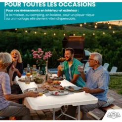 Lot De 2 Tables Pliantes De Camping 180 Cm Rectangulaire Blanche - Table De Jardin 8 Personnes L180 X L74 X H74cm En HDPE Haute Densité Épaisseur 3,5 Cm - Pieds En Acier Pelliculé Gris 11 Lot De 2 Tables Pliantes De Camping 180 Cm Rectangulaire Blanche - Table De Jardin 8 Personnes L180 X L74 X H74cm En HDPE Haute Densité Épaisseur 3,5 Cm - Pieds En Acier Pelliculé Gris -Promos Verde Rêverie Boutique 18215512 5