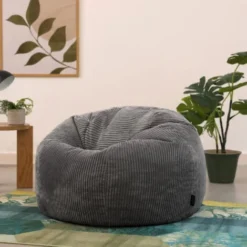 Icon Pouf Classique En Velours Côtelé Kingston, Fauteuil Pouf Pour Adultes, 85cm X 50cm, Gris Anthracite -Promos Verde Rêverie Boutique 18265452 3