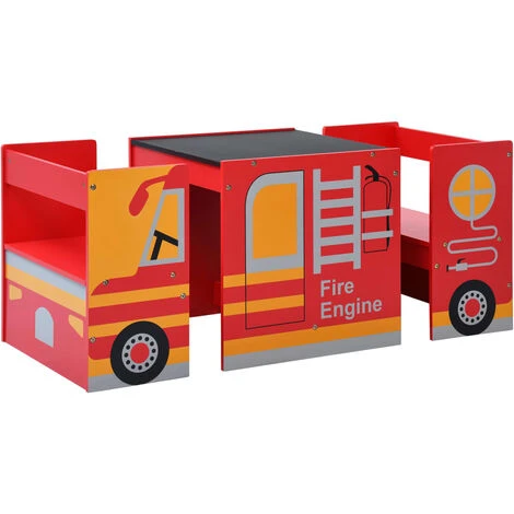 Jeu De Table Et Chaises D'enfants 3 Pcs Camion De Pompiers Bois VidaXL 4 Jeu De Table Et Chaises D'enfants 3 Pcs Camion De Pompiers Bois VidaXL – Image 2
