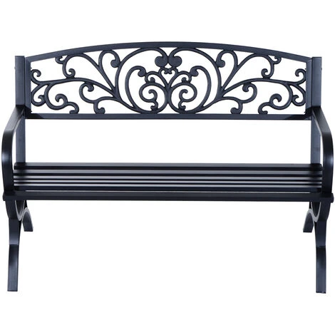 Outsunny Banc De Jardin Terrasse En Acier Fonte Noir 3 Places 127 X 60 X 85 Cm Charge Max 250 Kg 4 Outsunny Banc De Jardin Terrasse En Acier Fonte Noir 3 Places 127 X 60 X 85 Cm Charge Max 250 Kg – Image 2