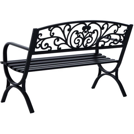 Outsunny Banc De Jardin Terrasse En Acier Fonte Noir 3 Places 127 X 60 X 85 Cm Charge Max 250 Kg 6 Outsunny Banc De Jardin Terrasse En Acier Fonte Noir 3 Places 127 X 60 X 85 Cm Charge Max 250 Kg – Image 4