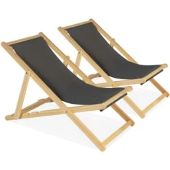 Lot De 2 Chaises Longues Pliantes Chilienne Bois Toile Gris Anthracite 11 Lot De 2 Chaises Longues Pliantes Chilienne Bois Toile Gris Anthracite -Promos Verde Rêverie Boutique 18322195 5