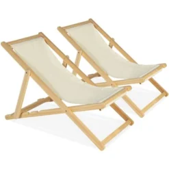Lot De 2 Chaises Longues Pliantes Chilienne Bois Toile écrue 11 Lot De 2 Chaises Longues Pliantes Chilienne Bois Toile écrue -Promos Verde Rêverie Boutique 18322196 5