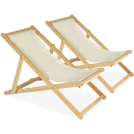 Lot De 2 Chaises Longues Pliantes Chilienne Bois Toile écrue 7 Lot De 2 Chaises Longues Pliantes Chilienne Bois Toile écrue – Image 5