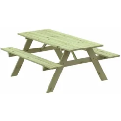 Table Pique-Nique En Bois Traité Solid 28 Mm Avec Banc 177x151x77 Cm 6/8 Personnes