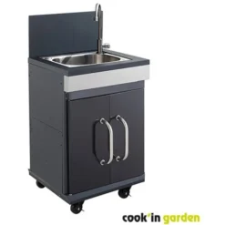 Desserte De Jardin - Avec évier Sur Roues Pour Barbecue Gaz - Noir / Inox - Compatible Fidji 3 Et 4 - Cuisine Extérieure - Cook'In Garden