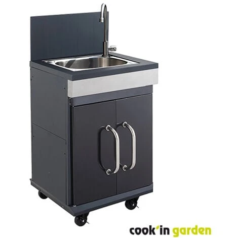 Desserte De Jardin - Avec évier Sur Roues Pour Barbecue Gaz - Noir / Inox - Compatible Fidji 3 Et 4 - Cuisine Extérieure - Cook'In Garden 3 Desserte De Jardin - Avec évier Sur Roues Pour Barbecue Gaz - Noir / Inox - Compatible Fidji 3 Et 4 - Cuisine Extérieure - Cook'In Garden