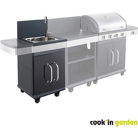 Desserte De Jardin - Avec évier Sur Roues Pour Barbecue Gaz - Noir / Inox - Compatible Fidji 3 Et 4 - Cuisine Extérieure - Cook'In Garden 4 Desserte De Jardin - Avec évier Sur Roues Pour Barbecue Gaz - Noir / Inox - Compatible Fidji 3 Et 4 - Cuisine Extérieure - Cook'In Garden – Image 2