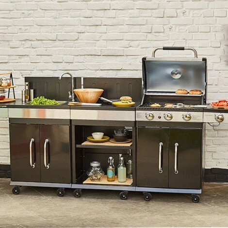 Desserte De Jardin - Avec évier Sur Roues Pour Barbecue Gaz - Noir / Inox - Compatible Fidji 3 Et 4 - Cuisine Extérieure - Cook'In Garden 5 Desserte De Jardin - Avec évier Sur Roues Pour Barbecue Gaz - Noir / Inox - Compatible Fidji 3 Et 4 - Cuisine Extérieure - Cook'In Garden – Image 3