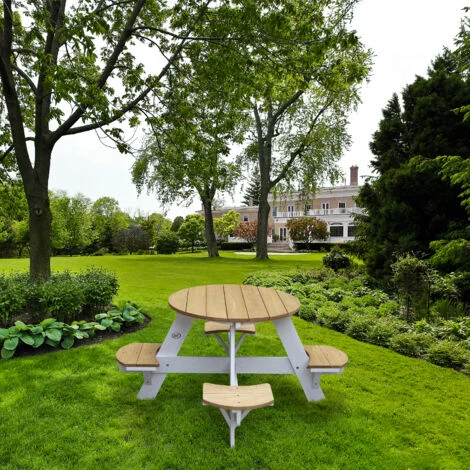 AXI UFO Table De Pique Nique Ronde Pour Enfants En Bois Table Ronde Enfant Pour Le Jardin En Marron Et Blanc Avec 4 Sièges 7 AXI UFO Table De Pique Nique Ronde Pour Enfants En Bois Table Ronde Enfant Pour Le Jardin En Marron Et Blanc Avec 4 Sièges – Image 5