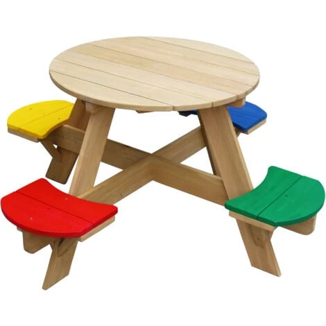 AXI UFO Table De Pique Nique Ronde Pour Enfants En Bois Table Ronde Enfant Pour Le Jardin Multicouleur Avec 4 Sièges 5 AXI UFO Table De Pique Nique Ronde Pour Enfants En Bois Table Ronde Enfant Pour Le Jardin Multicouleur Avec 4 Sièges – Image 3