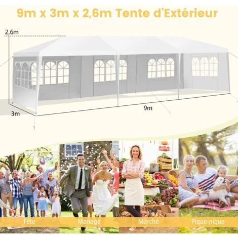 COSTWAY Tonnelle De Jardin/Barnum 9L X 3l X 2,6H M Tente De Réception Avec 5 Parois Amovibles Piquets De Terre Et Fenêtre Sur Côté 6 COSTWAY Tonnelle De Jardin/Barnum 9L X 3l X 2,6H M Tente De Réception Avec 5 Parois Amovibles Piquets De Terre Et Fenêtre Sur Côté – Image 4