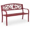 COSTWAY Banc De Jardin Structure Stable Banquette De Jardin Motif Oiseaux Et Branches - Pour Parc Terrasse Balcon 123 X 60 X 88 Cm Rouge -Promos Verde Rêverie Boutique 18442961 1