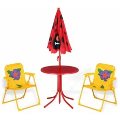 Ensemble 2 Chaises Et 1 Table Pour Enfant Avec Parasol Ajustable Camping Extérieur Terrasse Balcon -Promos Verde Rêverie Boutique 18473403 3