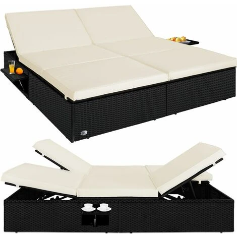 Casaria Bain De Soleil XXL 2 Personnes 160cm En Polyrotin Noir Avec Coussin Blanc Chaise Longue Réglable Extérieur 3 Casaria Bain De Soleil XXL 2 Personnes 160cm En Polyrotin Noir Avec Coussin Blanc Chaise Longue Réglable Extérieur