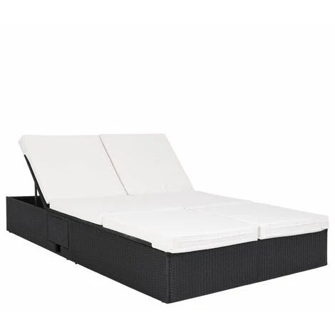 Casaria Bain De Soleil XXL 2 Personnes 160cm En Polyrotin Noir Avec Coussin Blanc Chaise Longue Réglable Extérieur 4 Casaria Bain De Soleil XXL 2 Personnes 160cm En Polyrotin Noir Avec Coussin Blanc Chaise Longue Réglable Extérieur – Image 2
