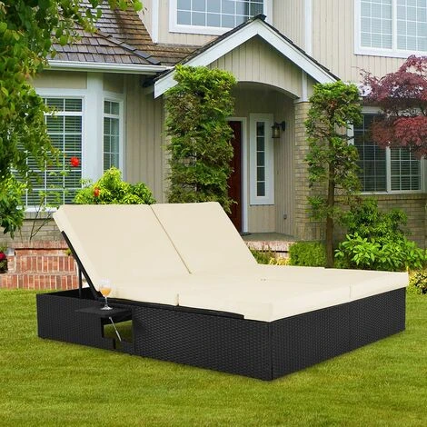 Casaria Bain De Soleil XXL 2 Personnes 160cm En Polyrotin Noir Avec Coussin Blanc Chaise Longue Réglable Extérieur 5 Casaria Bain De Soleil XXL 2 Personnes 160cm En Polyrotin Noir Avec Coussin Blanc Chaise Longue Réglable Extérieur – Image 3