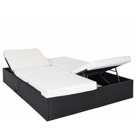 Casaria Bain De Soleil XXL 2 Personnes 160cm En Polyrotin Noir Avec Coussin Blanc Chaise Longue Réglable Extérieur 6 Casaria Bain De Soleil XXL 2 Personnes 160cm En Polyrotin Noir Avec Coussin Blanc Chaise Longue Réglable Extérieur – Image 4