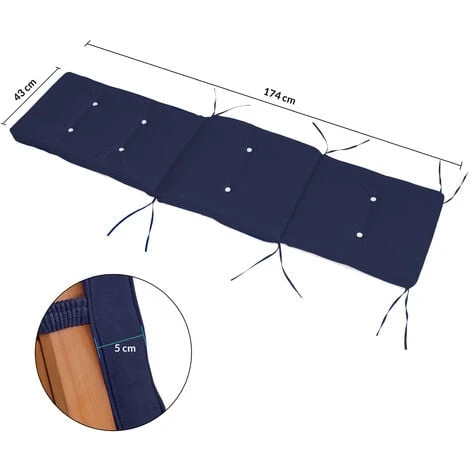 Coussin Pour Transat Chaise Longue De Jardin 195cm Hydrofuge 8 Boutons Coussin Abin De Soleil Intérieur Extérieur Bleu 4 Coussin Pour Transat Chaise Longue De Jardin 195cm Hydrofuge 8 Boutons Coussin Abin De Soleil Intérieur Extérieur Bleu – Image 2