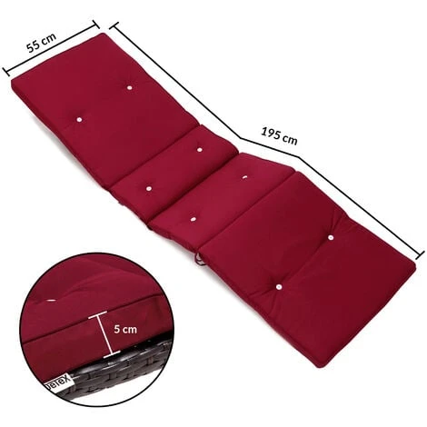 Coussin Pour Transat Chaise Longue De Jardin 195cm Hydrofuge 8 Boutons Coussin Abin De Soleil Intérieur Extérieur Rouge 4 Coussin Pour Transat Chaise Longue De Jardin 195cm Hydrofuge 8 Boutons Coussin Abin De Soleil Intérieur Extérieur Rouge – Image 2