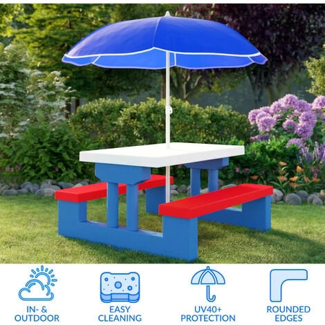 Salon De Jardin Pour Enfants Ensemble De Jardin Table Bancs Avec Parasol Jeux Enfants Intérieur Extérieur Transportable 5 Salon De Jardin Pour Enfants Ensemble De Jardin Table Bancs Avec Parasol Jeux Enfants Intérieur Extérieur Transportable – Image 3